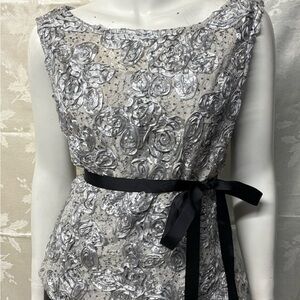 Vintage Onyx Nite Silver Sheath Bateau Neck Sleeveless Cocktail Top